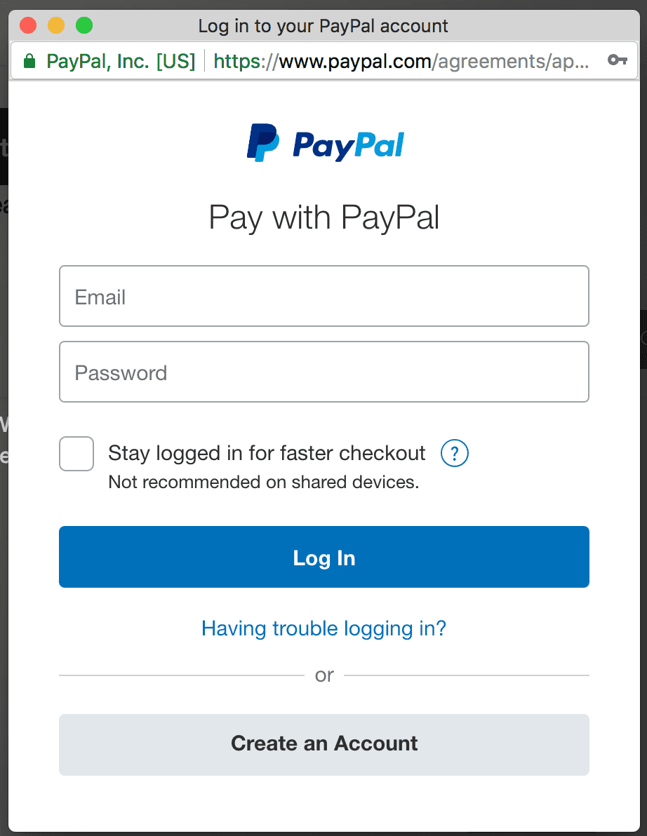 Pay with PayPal Window