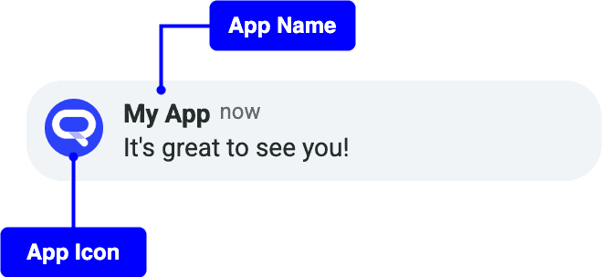 The app name and the app icon in a notification preview